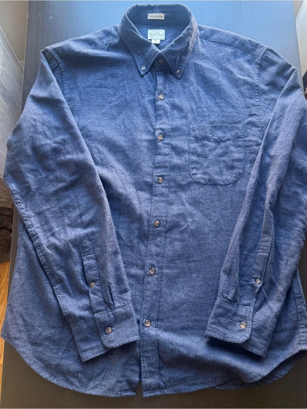 J.Crew Brushed Twill Button Down Shirt Large Navy Slim Untucked Cotton